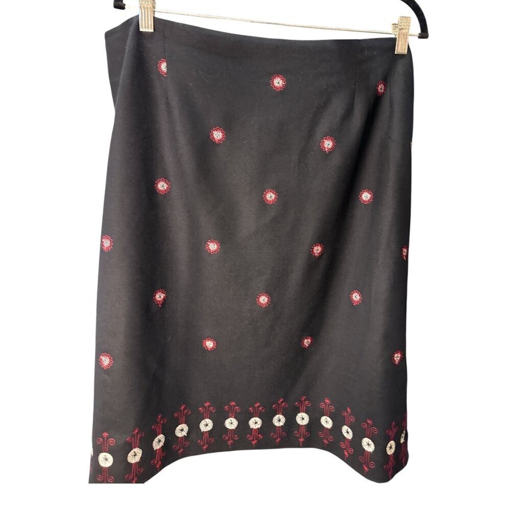 Oscar De La Renta Black Wool Blend Embroidered Floral Skirt Size 22w Euc